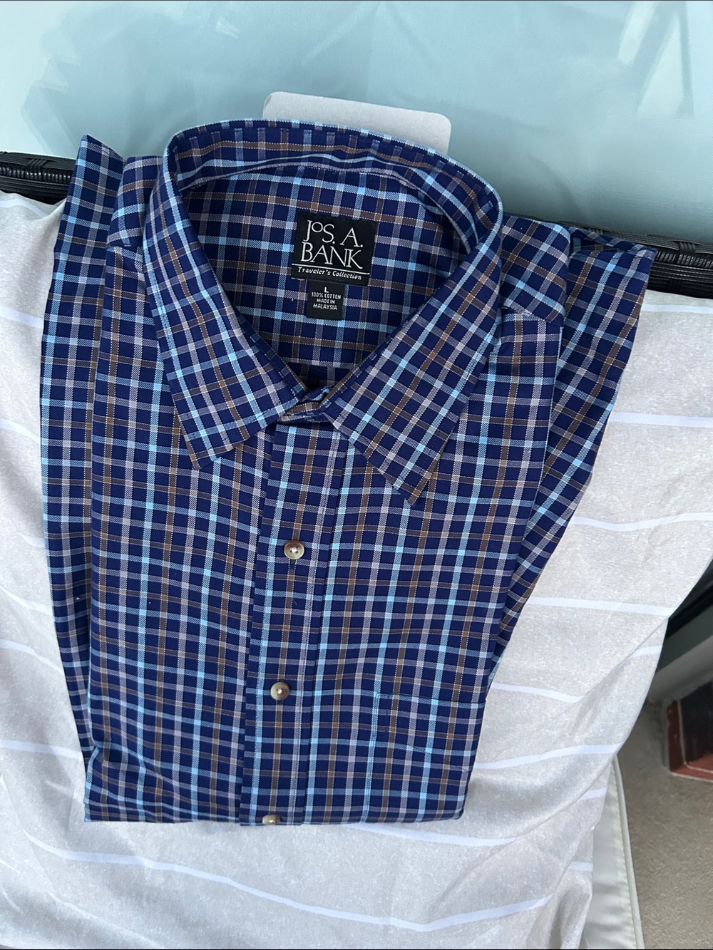 Jos. A. Bank Navy and Light Blue Plaid Button-Up Shirt